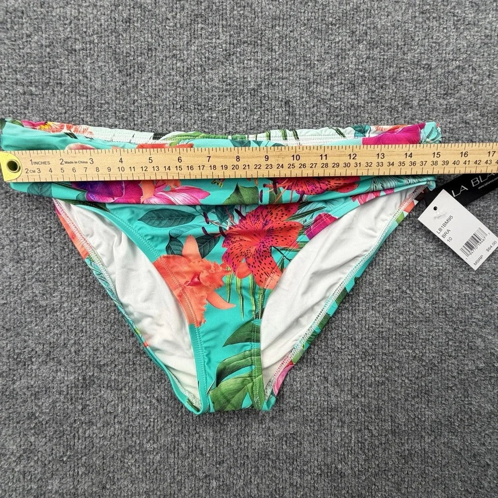 La Blanca Tropical Floral Bikini Bottom Womens Size 10 Turquoise NWT